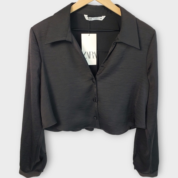 Zara Tops - Zara Satin Effect Cropped Shirt